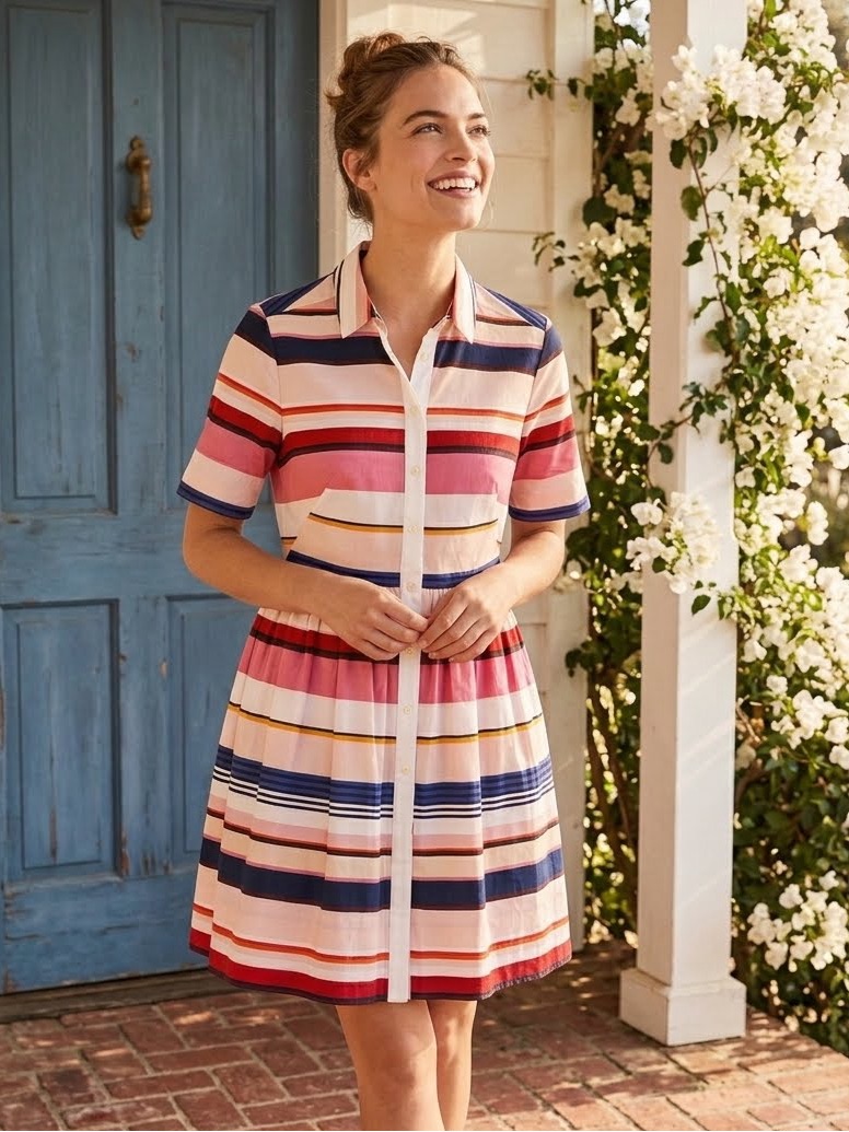 Kate Spade New York Berber Preppy Vibrant Horizontal Stripe Shirtdress, Size 10